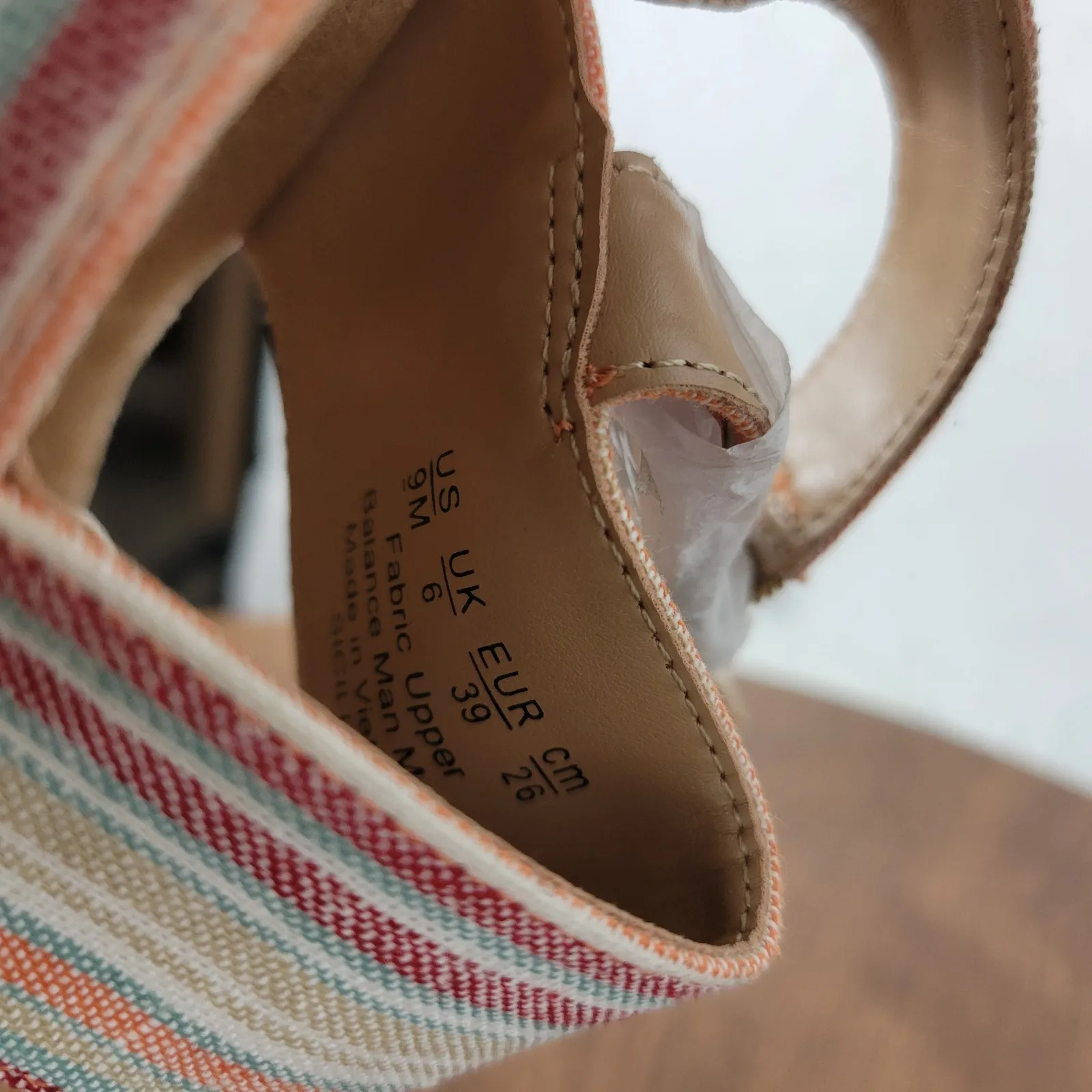 Abella Sicilia Wedge Sandals Womens 9 Pink Stripe Strap Cork Buckle Comfort Brown - Image 9