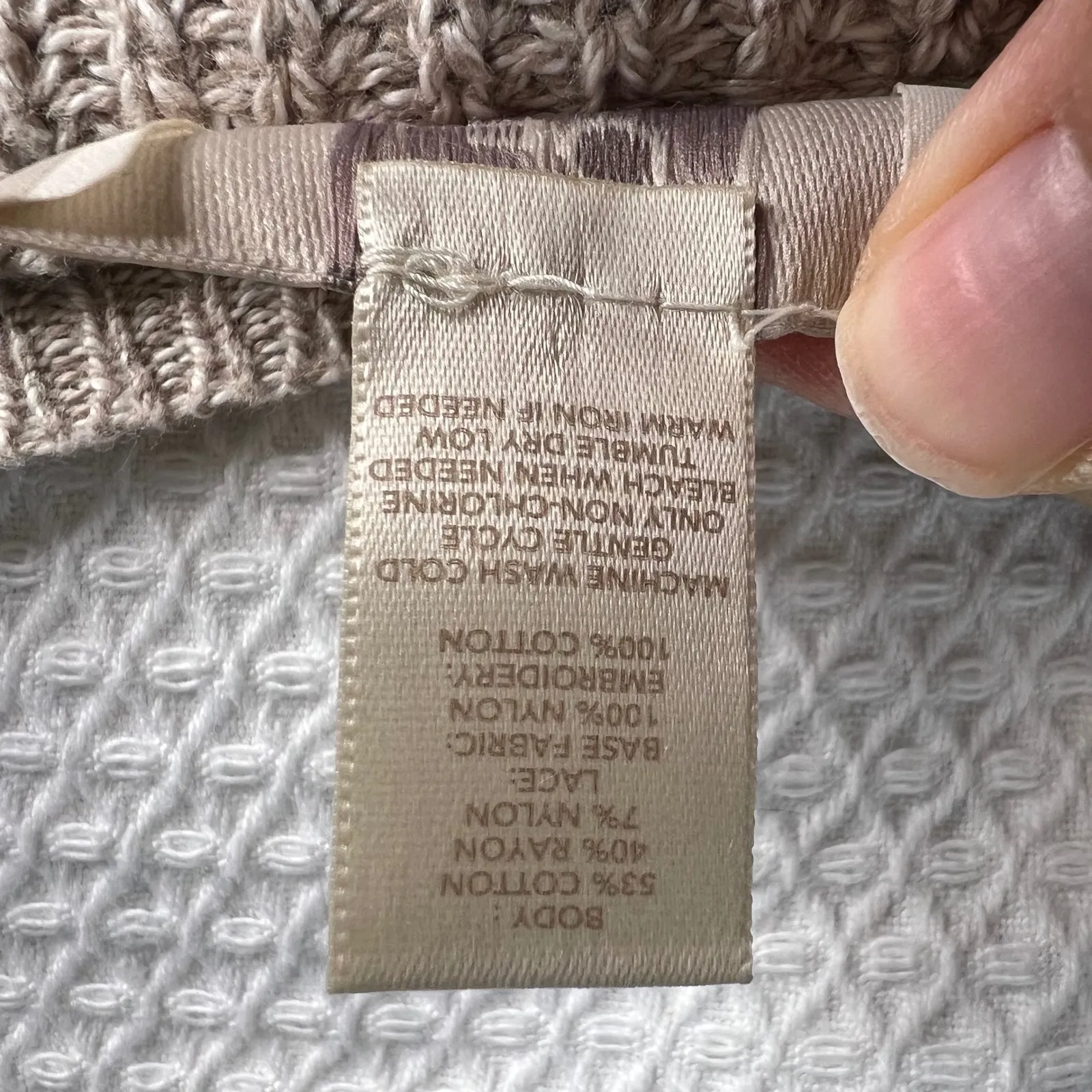 Loft Beige Knit Sweater with Lace Trim Women's Size Small Long Sleeve Top Basix - Image 4