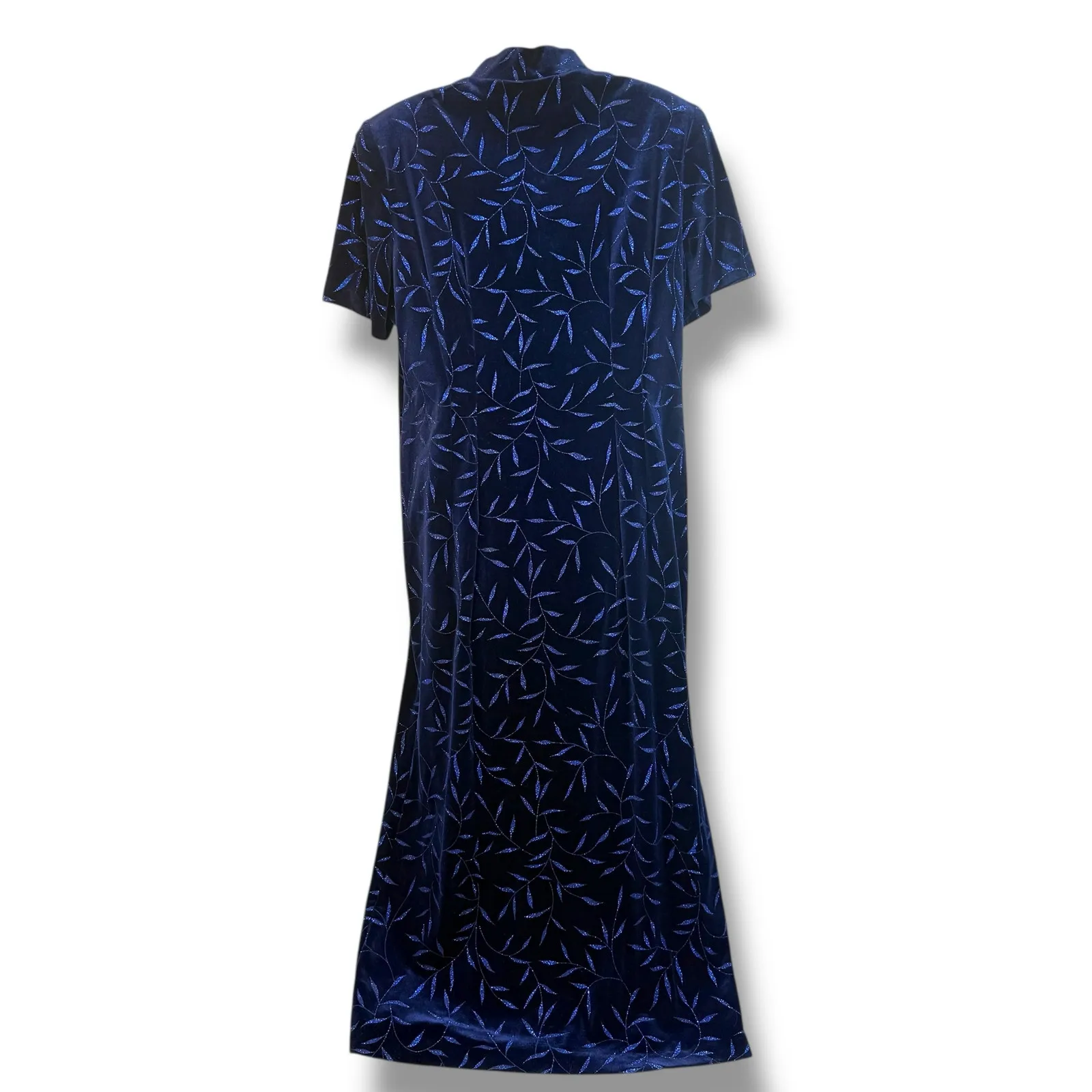 Another Thyme Blue Velvet Maxi Dress Glitter Leaf Pattern Vintage 18 Large 8 - Image 6