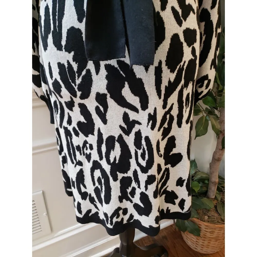 Who What Wear Sweater Dress Women's Medium White Black Animal Print Belted - Image 9