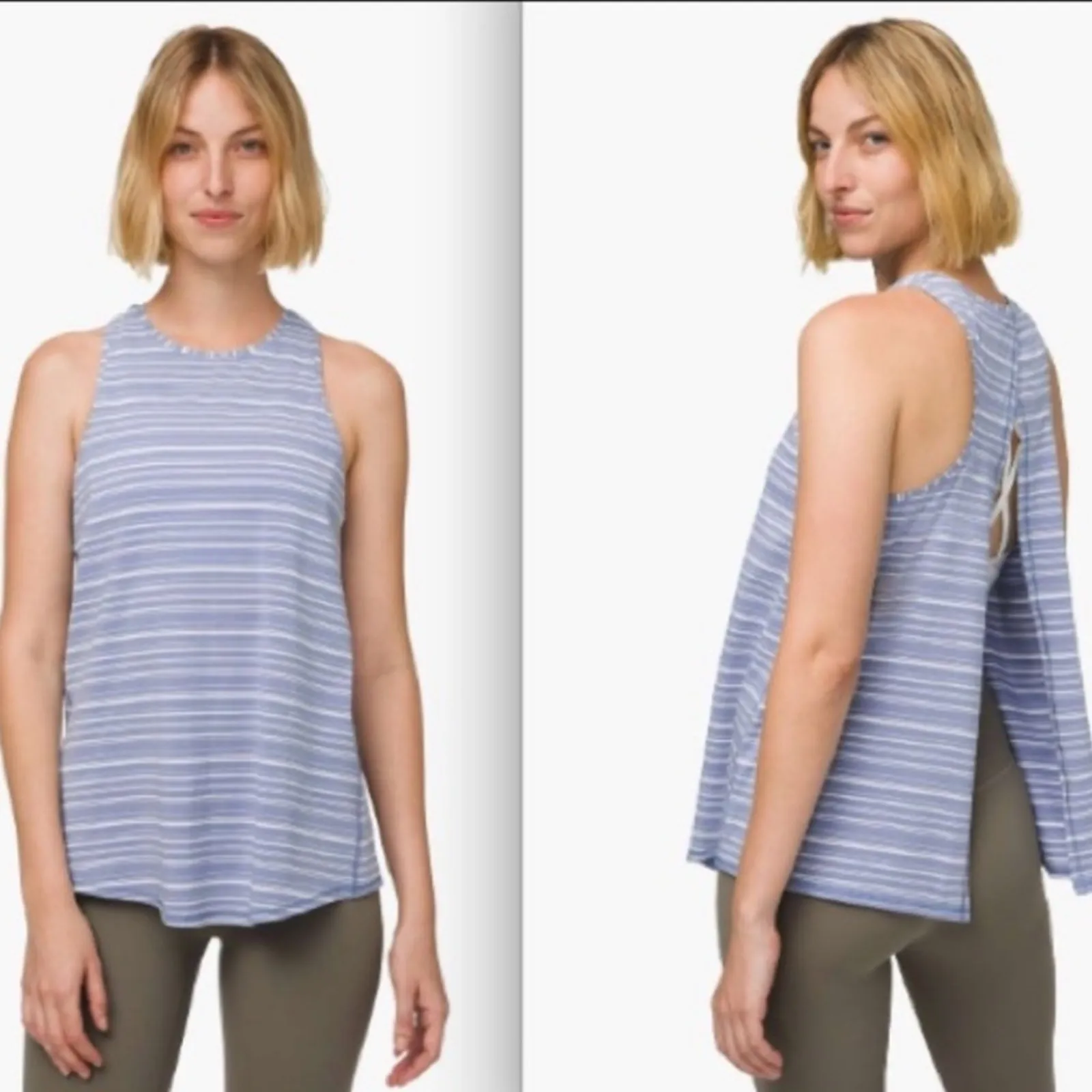 Lululemon All Tied Up Tank‎ Top in Cut Back Stripe Tempest Blue White Sz 8 - Image 2
