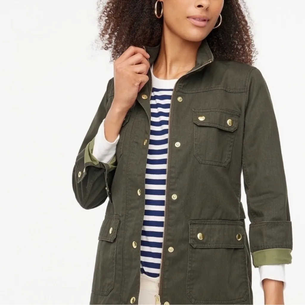 J. CREW Relaxed Fit Boyfriend Field Military Jacket Olive Green Size XXS - Image 2