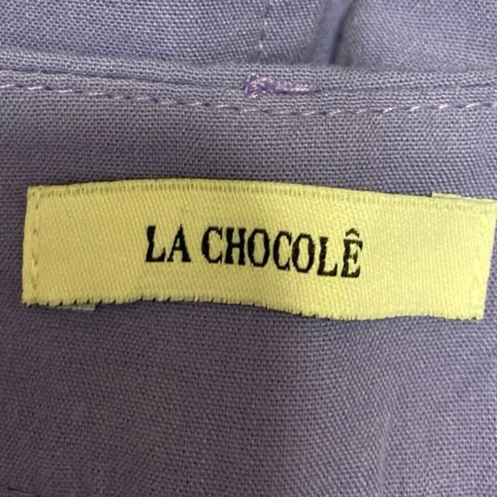 La Chocole Women's Purple High Waisted Wide Leg Trousers Cargo Pants Size 40 - Image 4