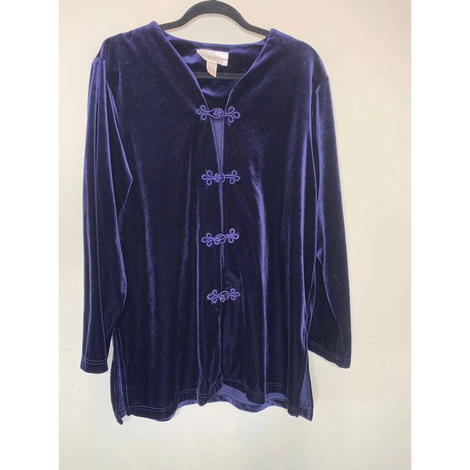 Vintage Velour Purple Blue Jacket Frog Closures Sz 1X Holiday Whimsygoth - Image 5