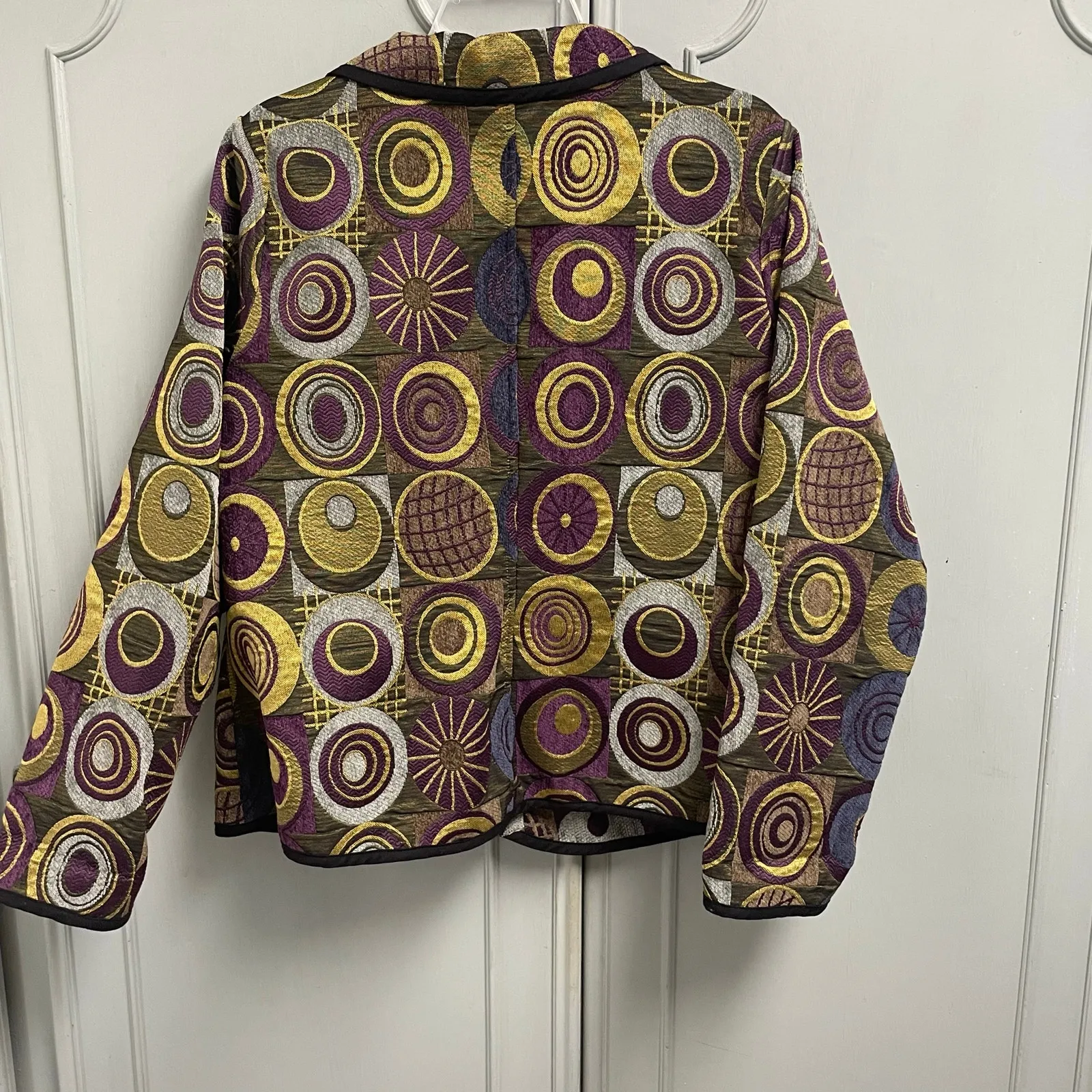 Winding River Jacket Women Large CAFE Print Geometric Tapestry Reversible USA - Image 5
