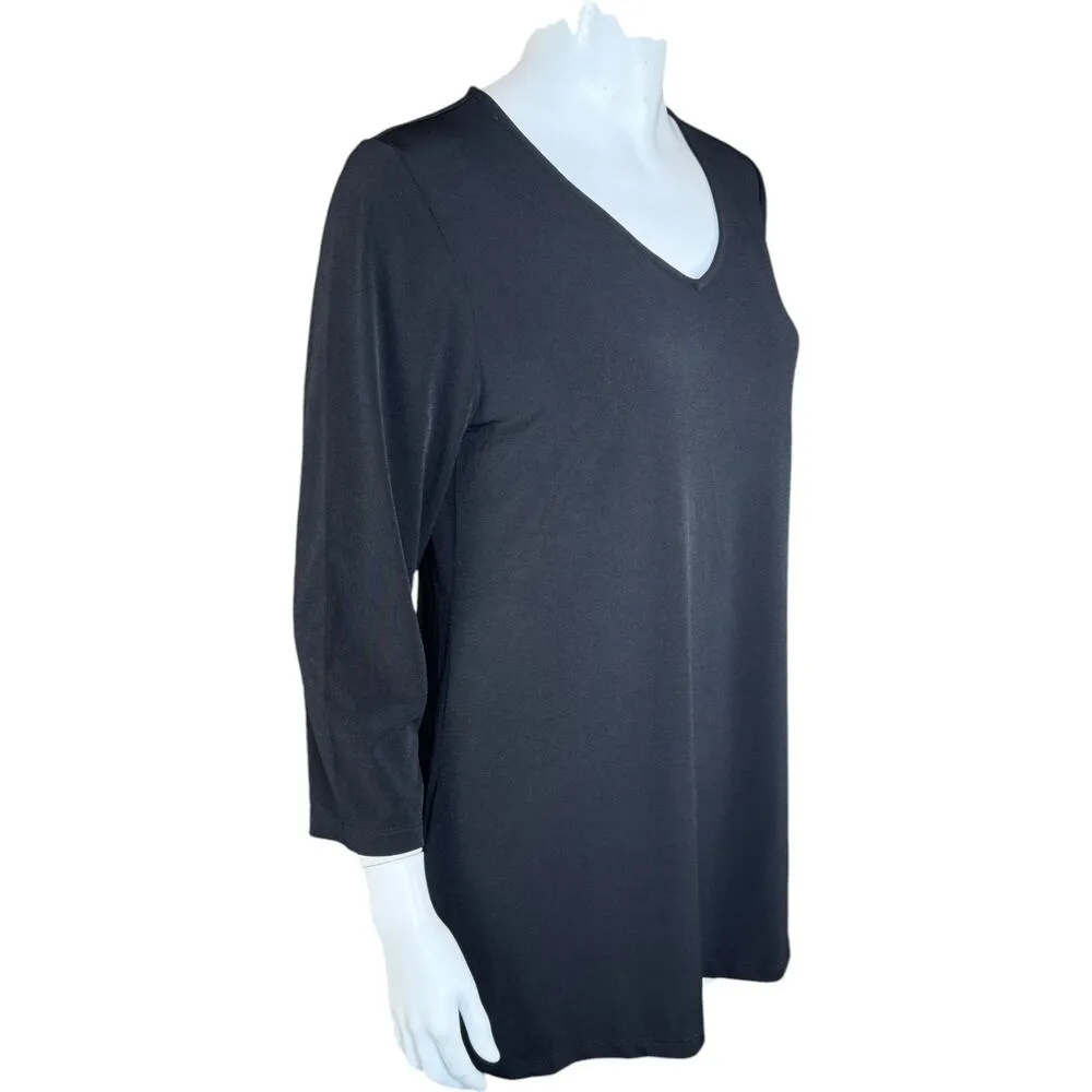 Susan Graver Modern Essentials Liquid Knit A-Line Tunic Black Small - Image 2