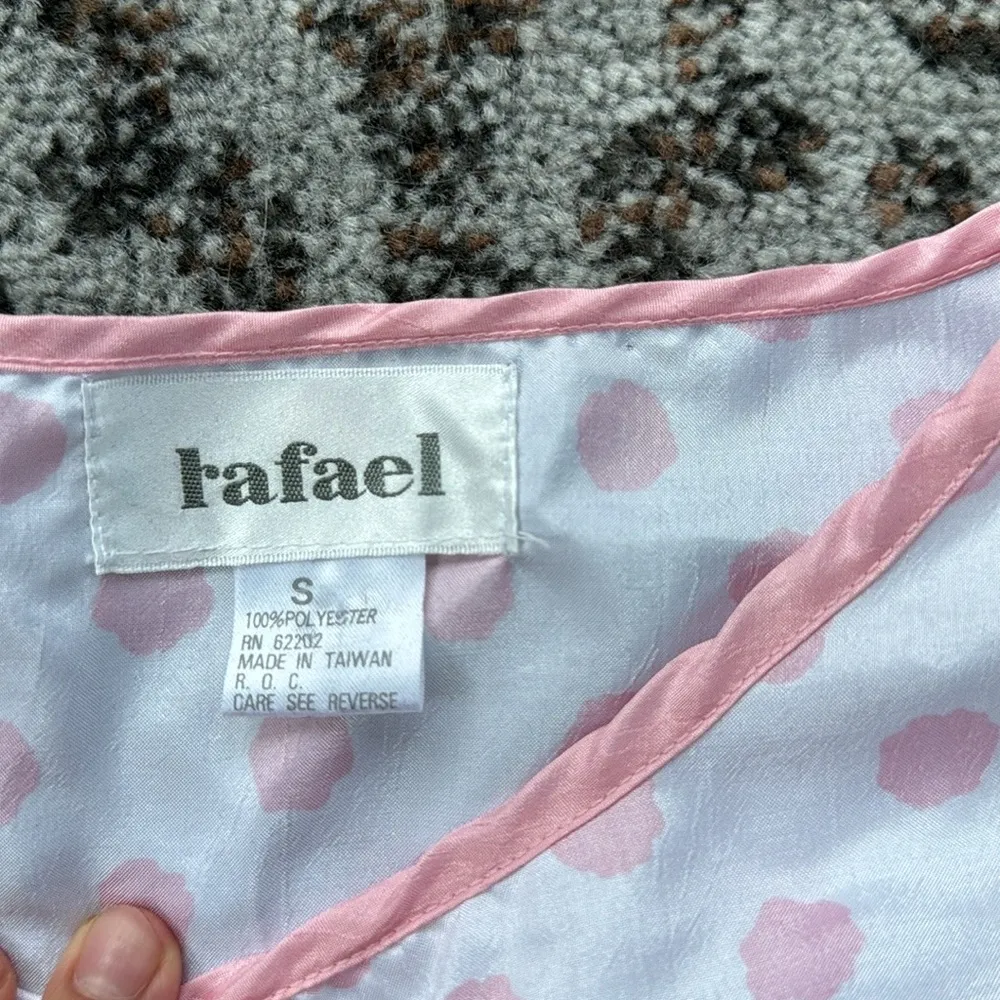 Vintage Rafael Windbreaker Ruched Top & Pants Polka Dot Pink White Small - Image 4