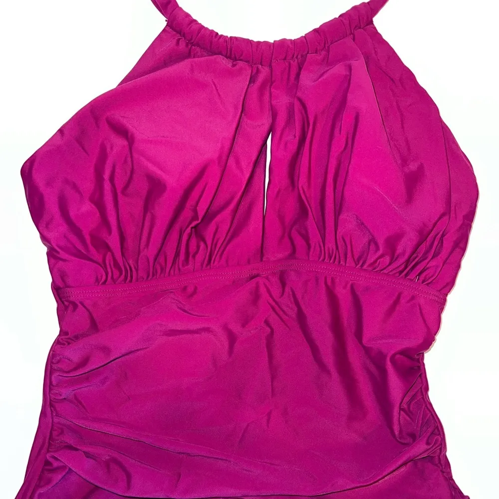 B2Prity Swimsuit Womens Medium Pink High Neck One Piece Halter Ruched - Image 5