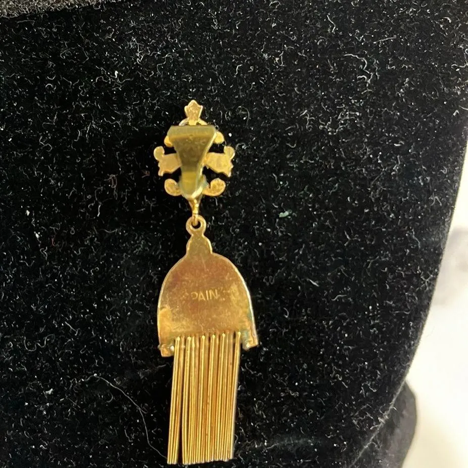 Damascene gold clip on earrings from Spain. - Image 4