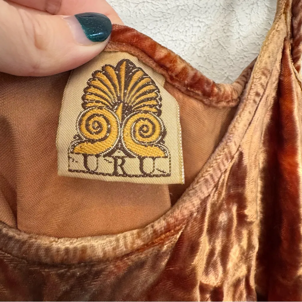 URU Kristine St. Rrik Bronze Crushed Velvet Midi Maxi Dress One Size Tan Size M - Image 4