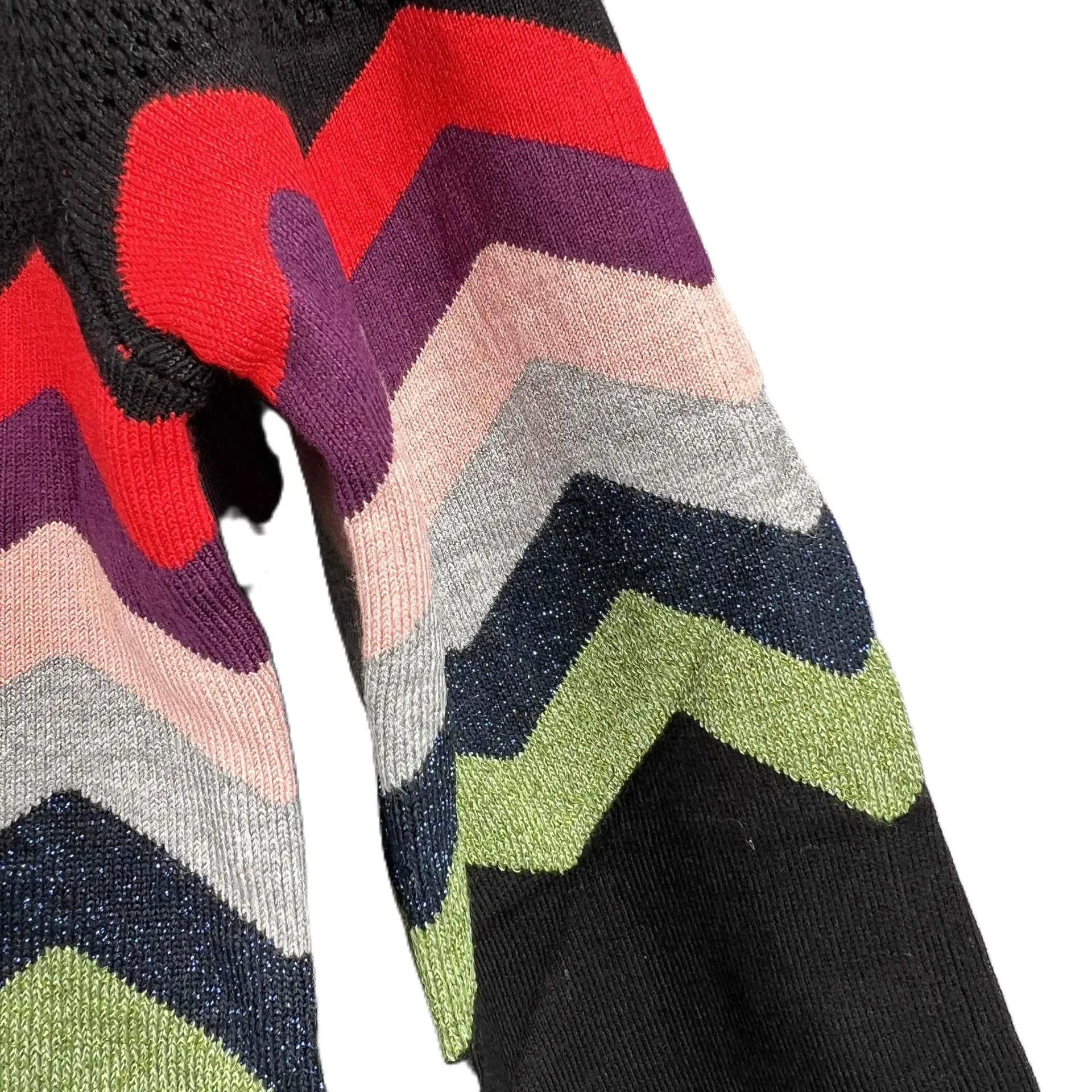 Desigual Womens Sweater‎ Black Rainbow Chevron Metallic Mesh Detail US XXS New - Image 2