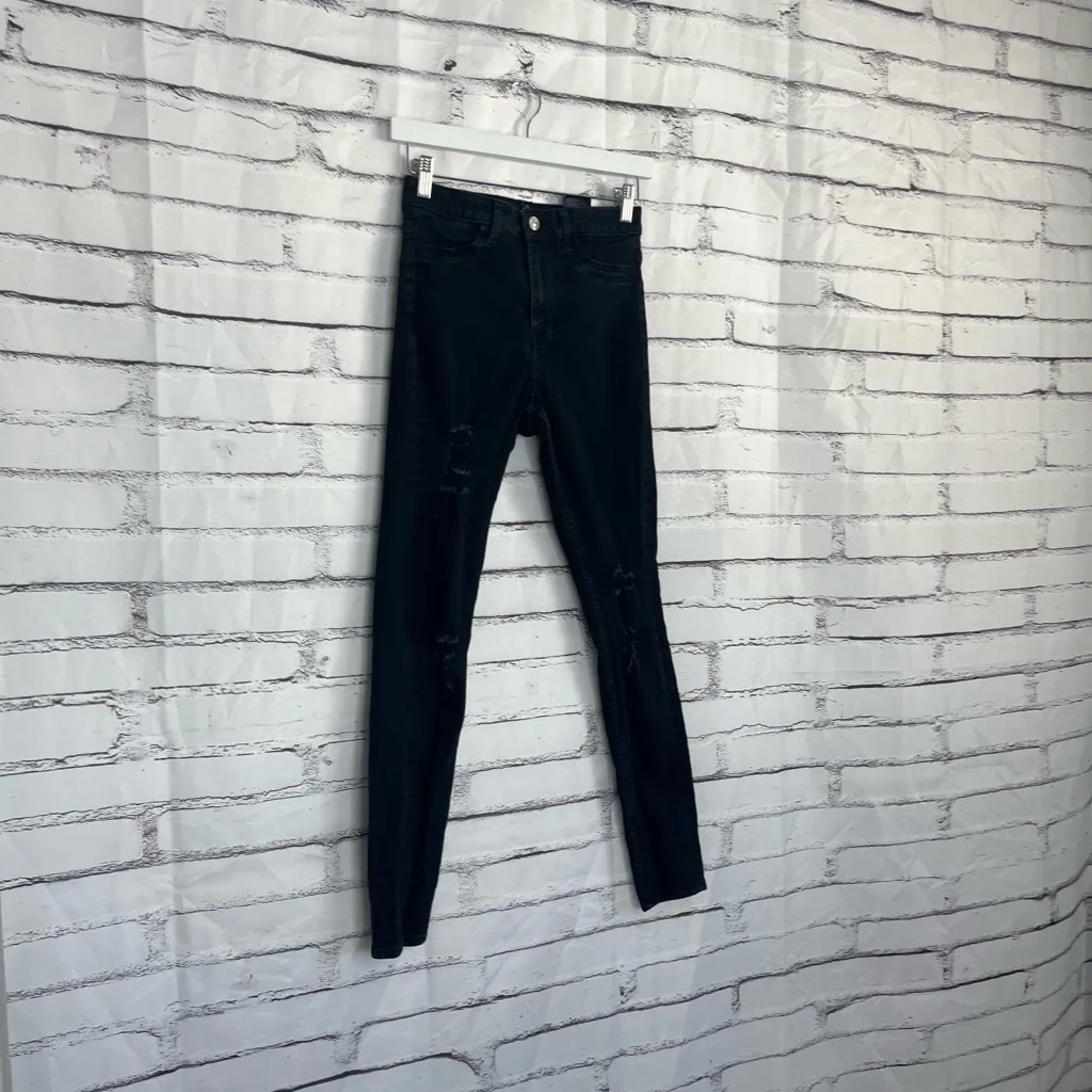 H&M Divided High Rise Distressed Skinny Jeans Black Wash Stretch Denim Women’s 2 - Image 2