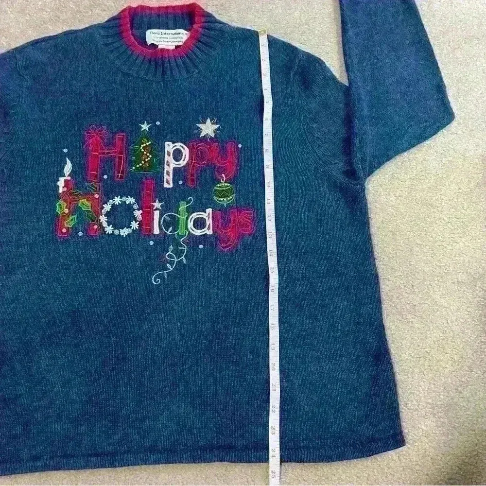 Tiara International Christmas Happy Holidays Sweater Embroidered Sz XL - Image 9