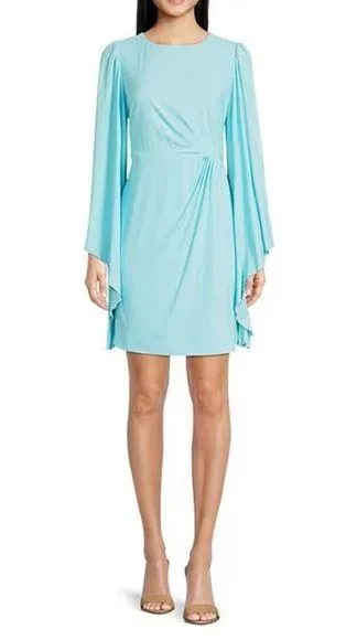 Belle Badgley Mischka Women’s Maeve Faux Wrap Statement Sleeves Mini Dress - Image 1