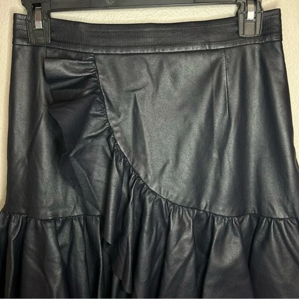 Rebecca Taylor blue vegan faux leather ruffle mini skirt women's size small 6 - Image 3