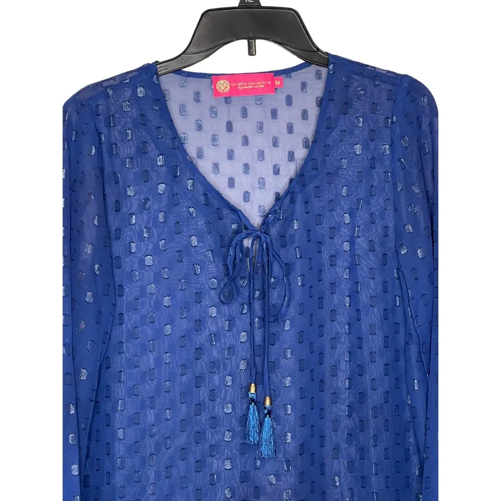 Macbeth Collection Women's Cover Up Sheer Tassel Pullover Swim Cover Blue Medium - Image 2