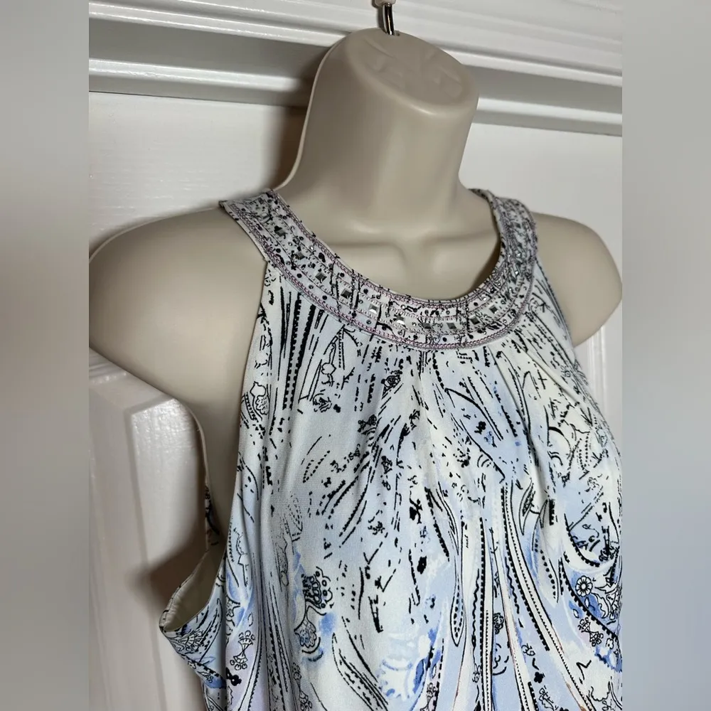 White House Black Market Classy White Boho Bejeweled Strappy Tank Top Midi Dress - Image 2