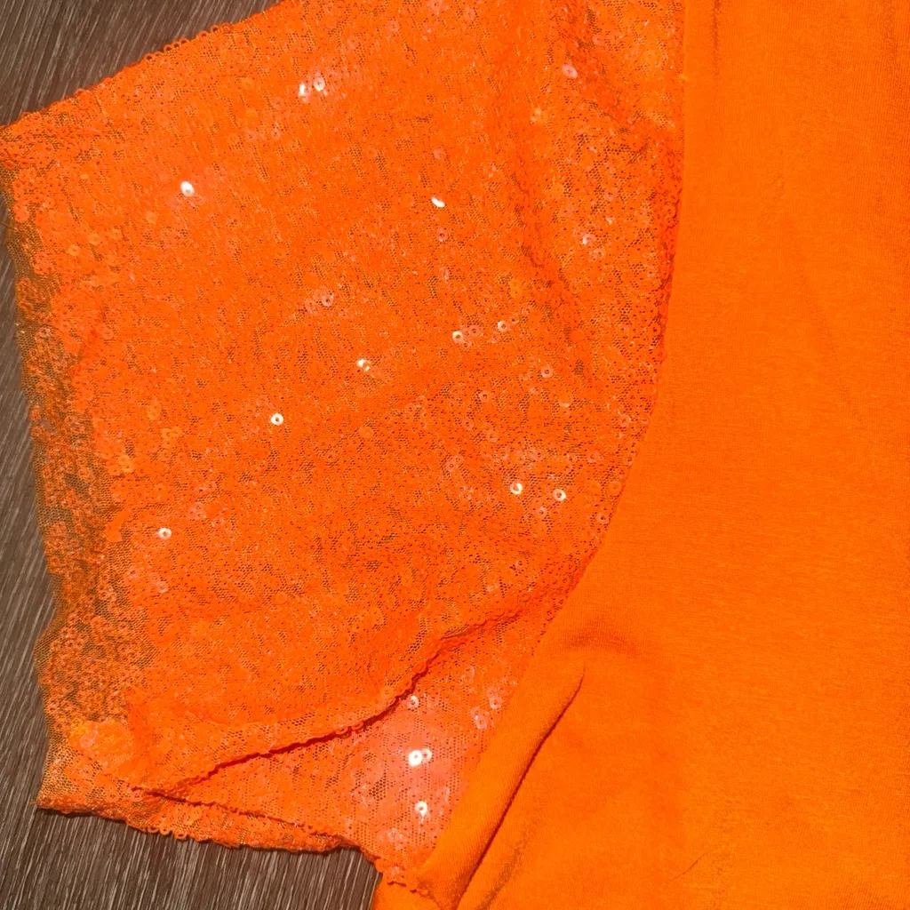 Vibrant Orange Sequin Sleeve Women's Tee - Image 3