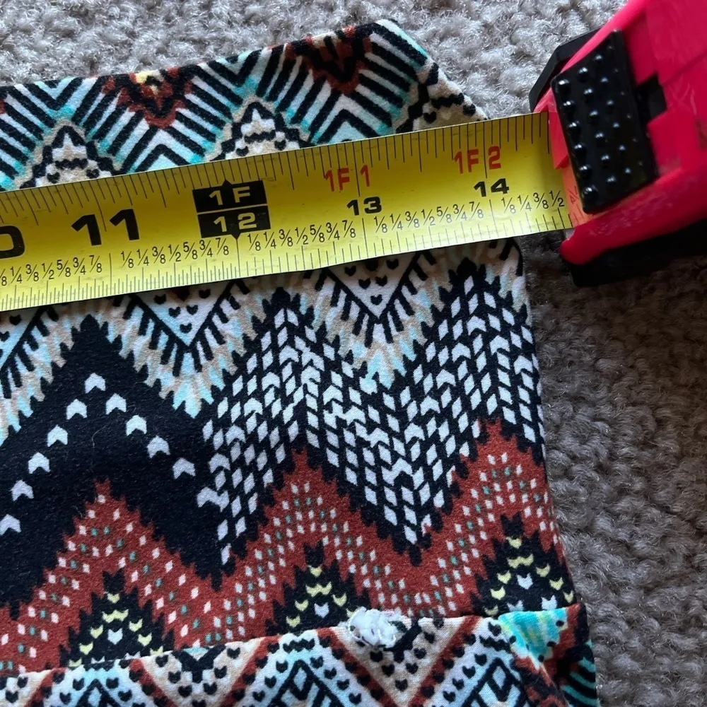 Women’s Brown Blue Bohemian Zig Zag Stretchy Comfy Fall Maxi Dress Medium - Image 5