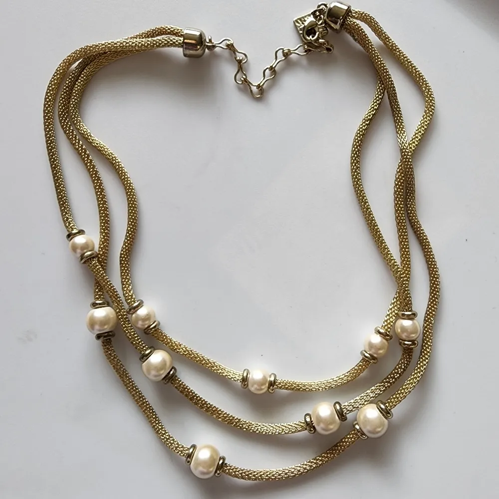 Anne Klein Vintage 3-Strand Mesh Faux Pearl Necklace - Image 2