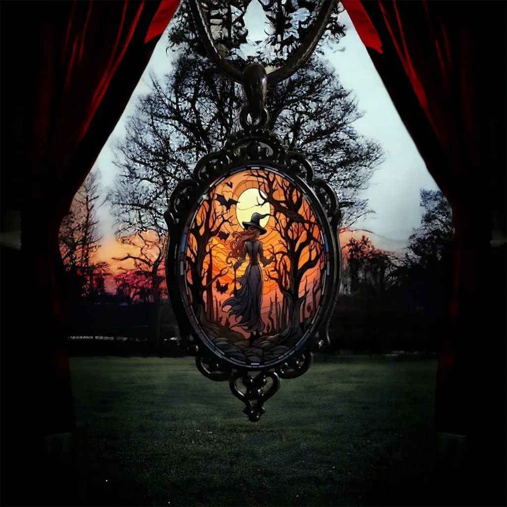 Retro Style Bat Witch Pendant Cameo Black‎ Pendant Necklace Gothic Vintage Style Black - Image 7