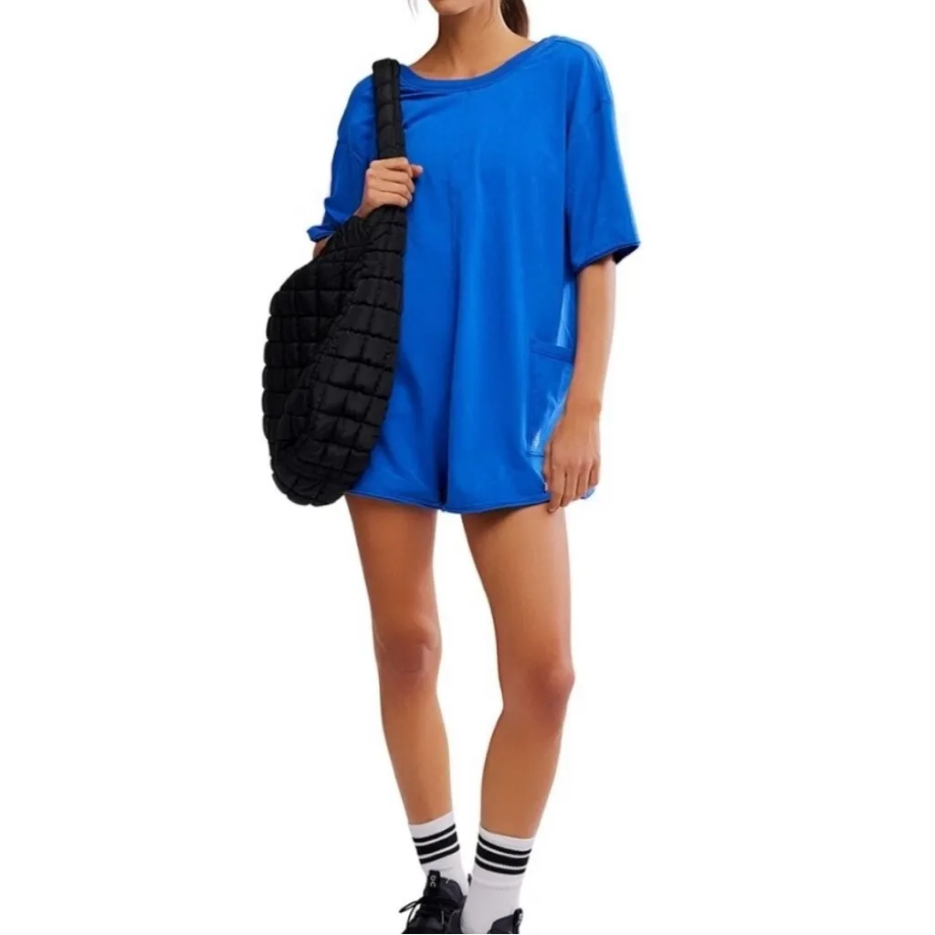 Free People Hot Shot Tee Blue Oversized Romper women’s size large - Image 2