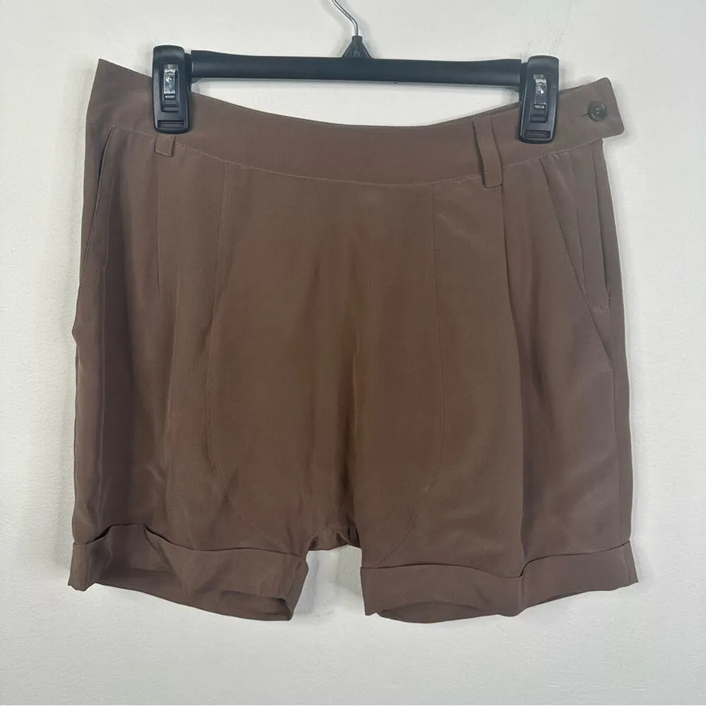 Brochu Walker Size P (XS/S) 100% Silk Brown Cuffed Mini Shorts - Image 2