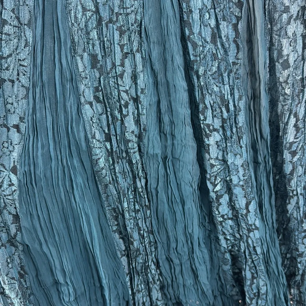 American Angel Teal Lace Maxi layered crinkle broomstick dress M whimsigoth vtg Blue Size M - Image 5