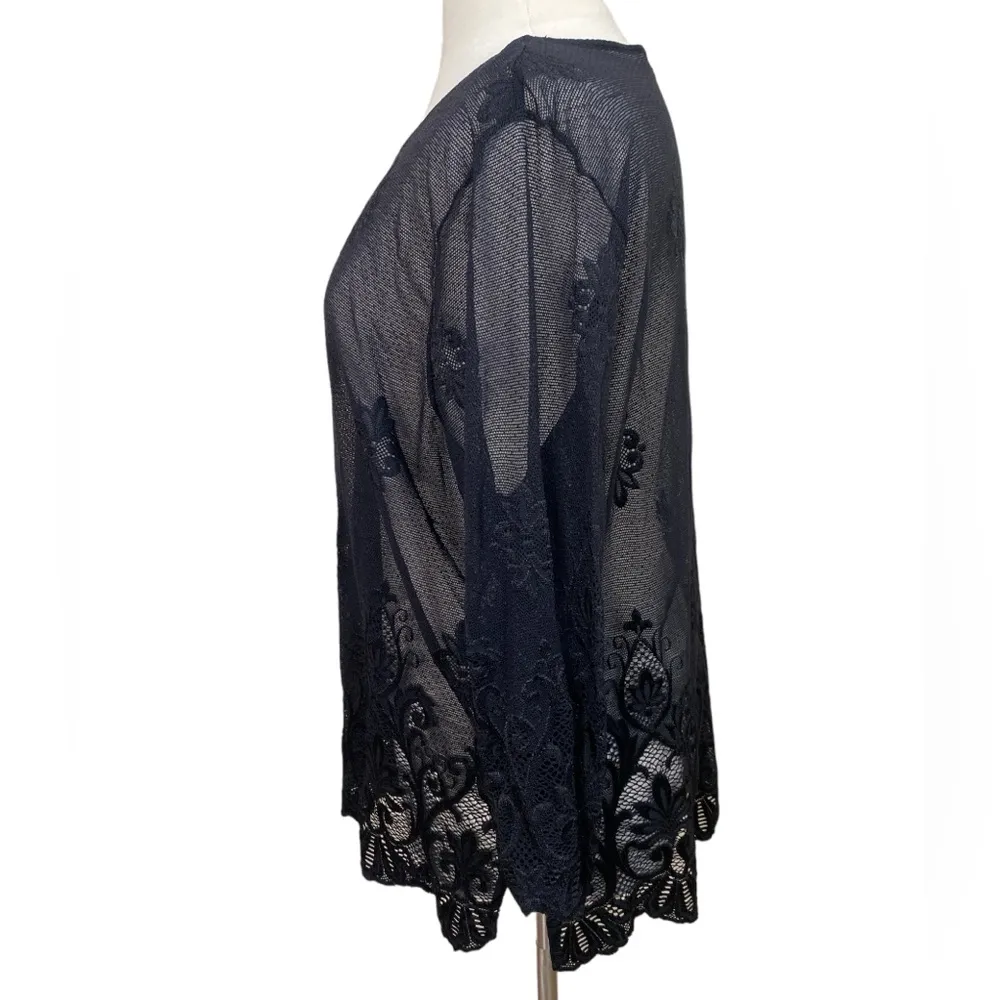 Black Goth Sheer Mesh Long sleeve tunic top dark Romance - Image 3