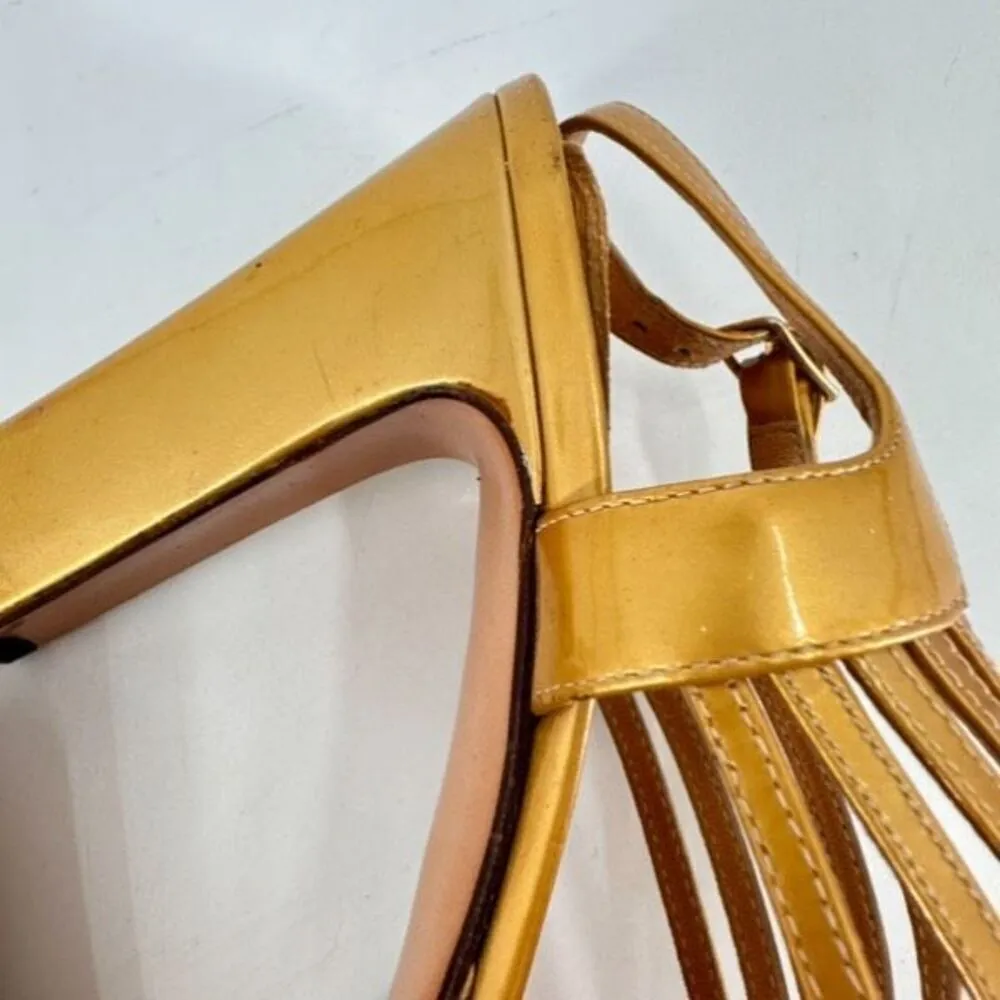 Casadei Womens Leather Peep Toe High Heel Strappy Platform Sandals Gold Size 8.5 - Image 7