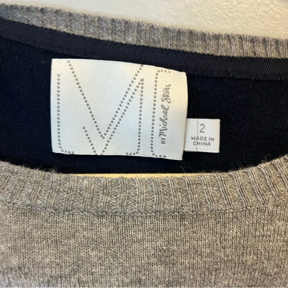 Michael Stars Sweater Navy Blue Gray & Red Colorblock 100% Cotton Knit Sz 2 GUC - Image 2