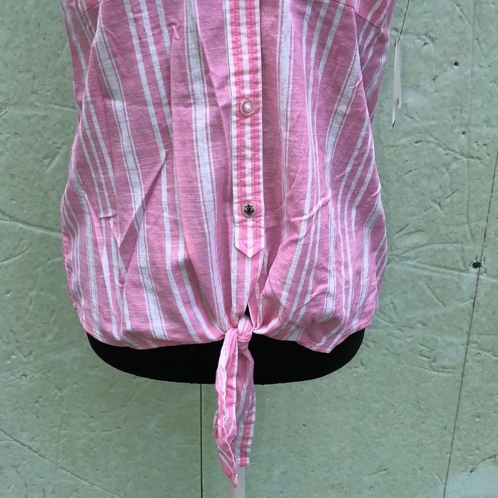 Nautica Pink & White Striped Tie Waist Top S NWT - Image 3