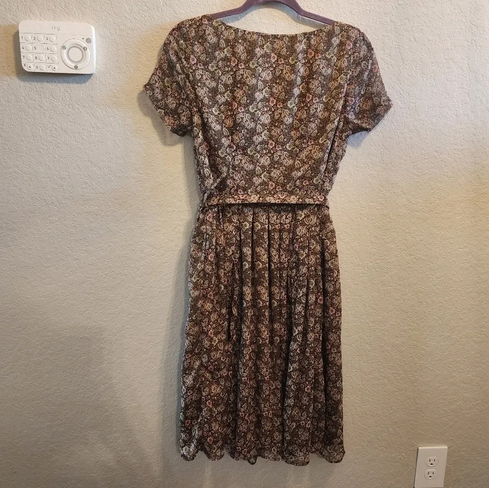 eShakti Wayward fancies Floral chiffon belted button boho cottage mini Dress - Image 12