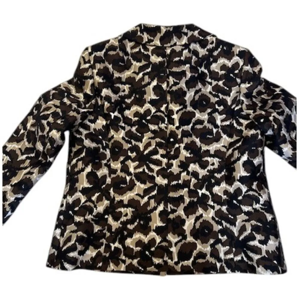 TALBOTS Black Ikat Floral Animal Print Silk Wool Blend Jacket Blazer Women's 16 - Image 4