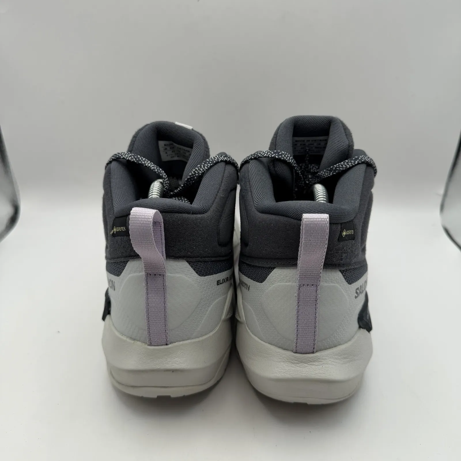 Salomon Elixir Activ Mid Waterproof Hiking Boots Shoes Womens Sz 9.5 Gray White - Image 3