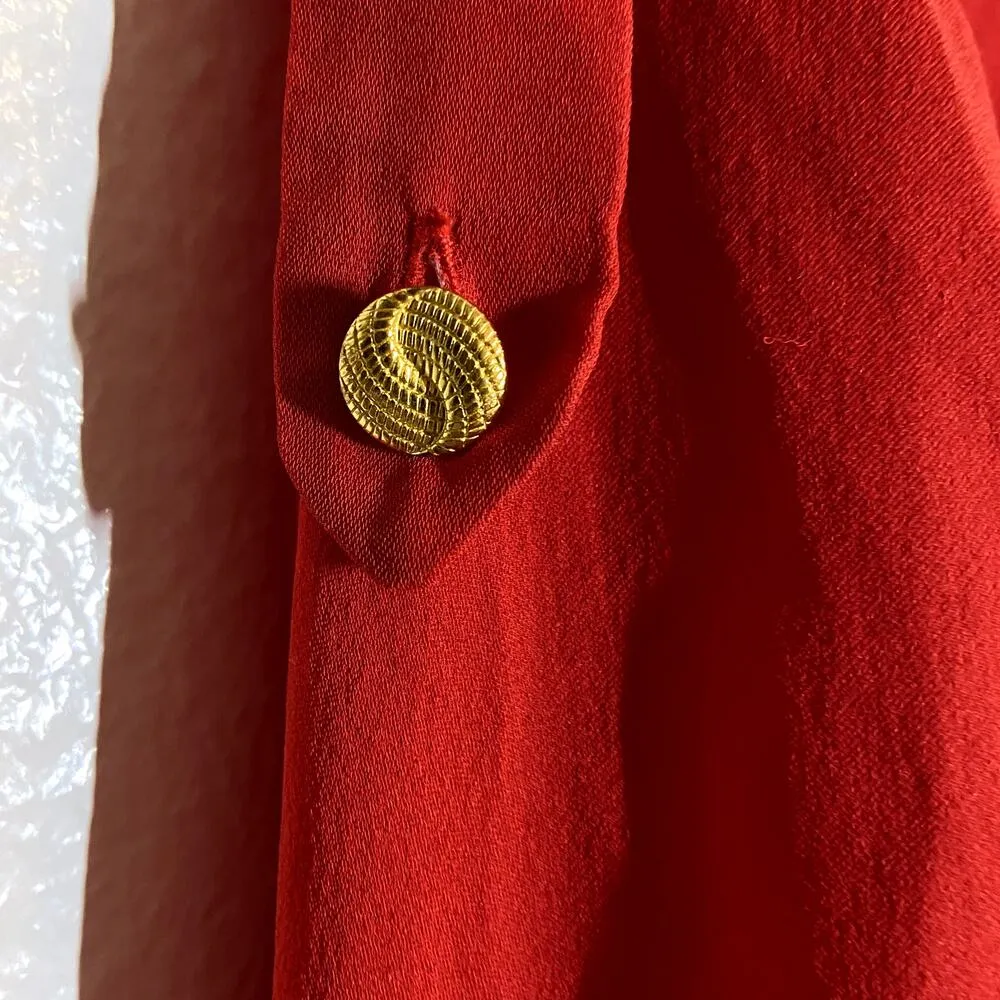 Parker Blouse 100% Silk Balloon Long Sleeve Pleat Back V-Neck Red Medium - Image 2