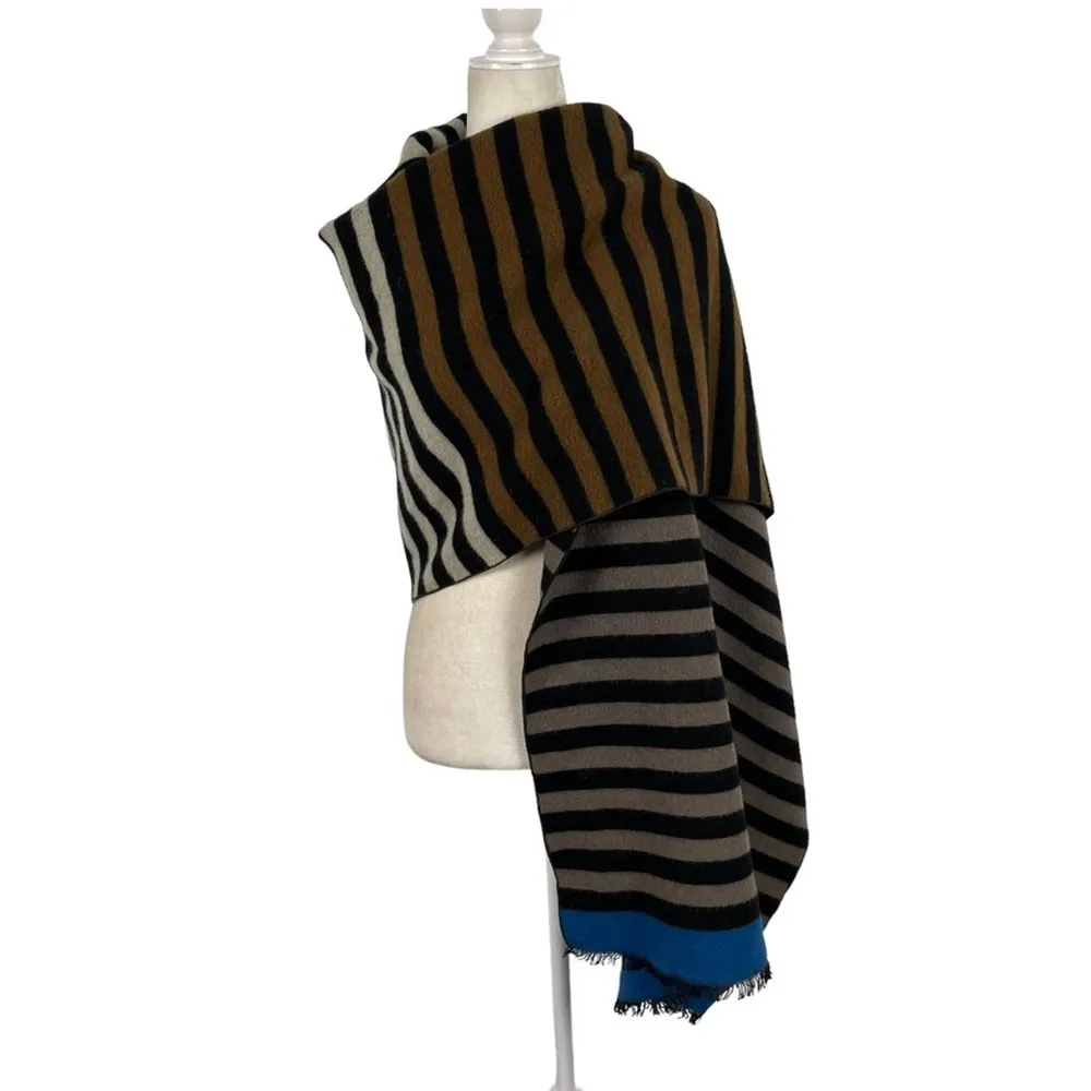 Free People Kellen Winter Oversized Scarf Striped Blue Brown Black Gray 25 X 78 - Image 2