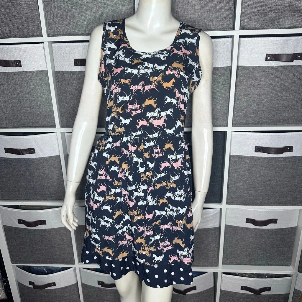 Anthropologie Porridge Petaluma Peep Hem Dress Navy Horse Print & Polka-Dot Hem - Image 3
