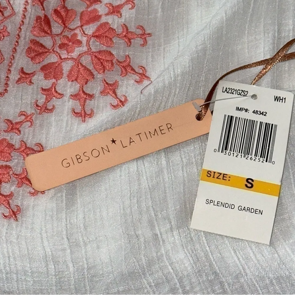 Gibson Latimer Women’s Size S White Pink Embroidered Spring Garden Top Blouse - Image 7