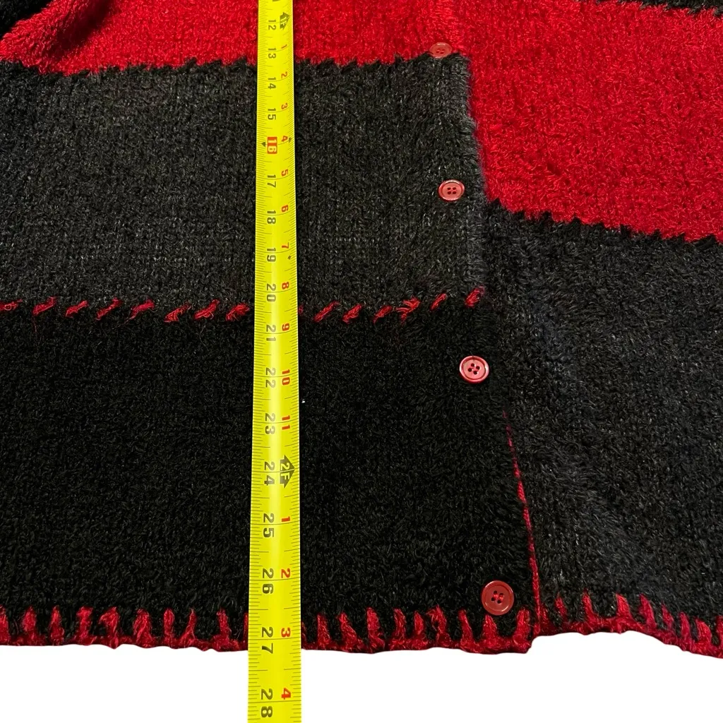 Vintage Hand Embroidered Patchwork Mohair Blend Cardigan Sweater Size 1X Grandma Red - Image 4