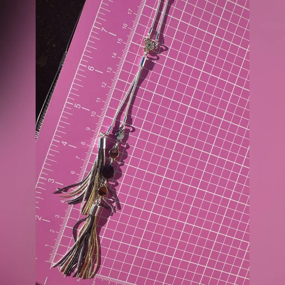 Nine West Silver bass metal chain 3 colors beads Tassel Necklace adjustable 38” - Image 7