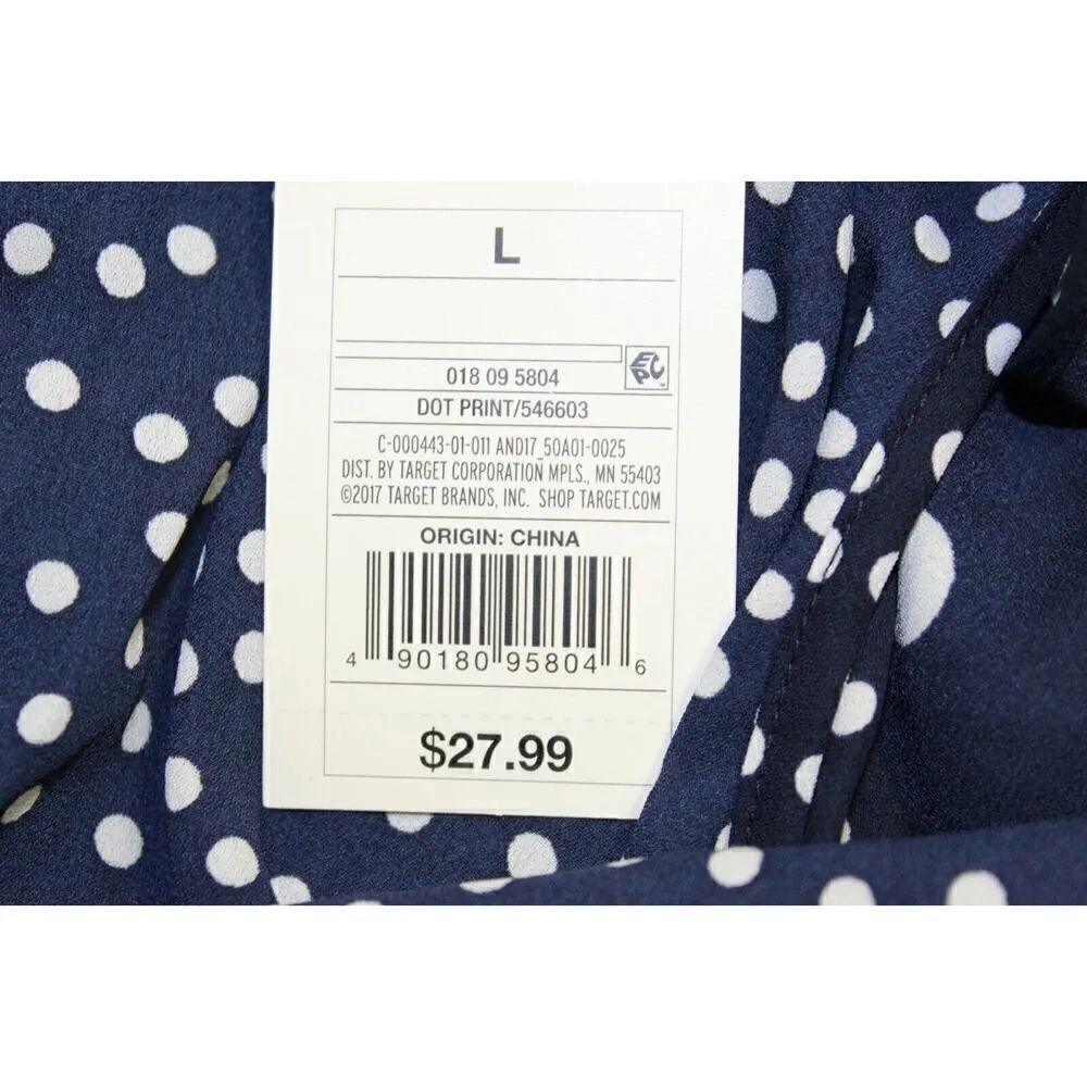 NWT A New Day Womens Dress L 12 14 Navy Blue Polka Dot One Shoulder Ruffle - Image 5
