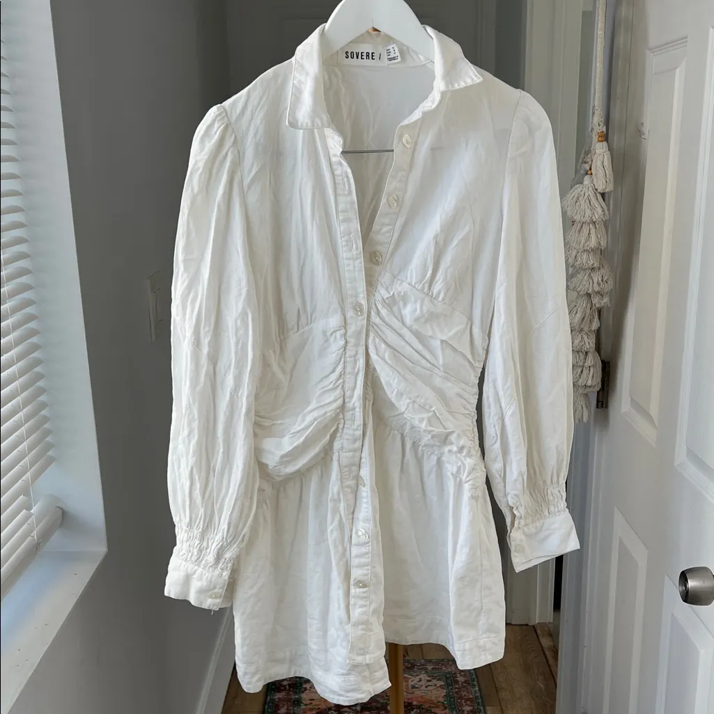 Sovere Momento White Long Sleeve Ruched Long Sleeve Shirt Dress Size Medium - Image 3