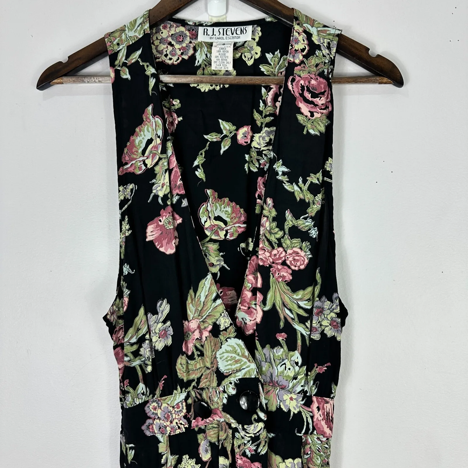 RJ Stevens‎ Black Floral Midi Dress Size 8 Vintage Cottagecore Romantic Boho - Image 5