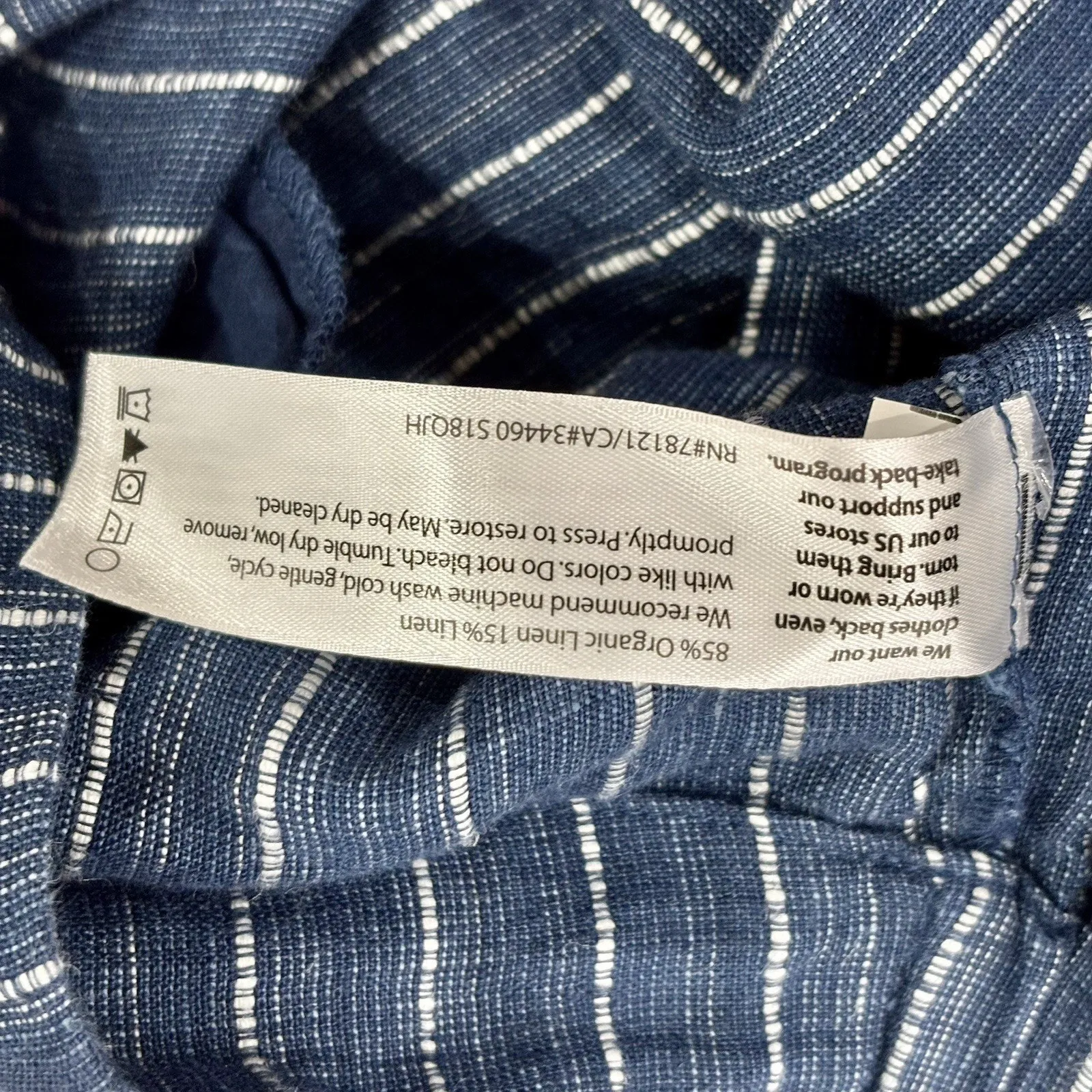 Eileen Fisher Size M Blue Stripe Italian Organic Linen Wide Leg Pull-on Pants - Image 5