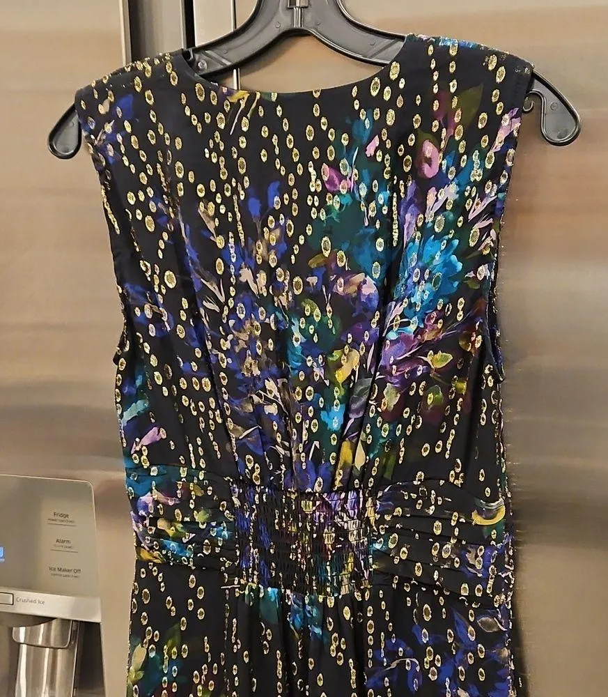 💕SHOSHANNA MIDNIGHT💕 Sleeveless V-Neck Chiffon Maxi Dress ~ Lotus Print 8 - Image 4