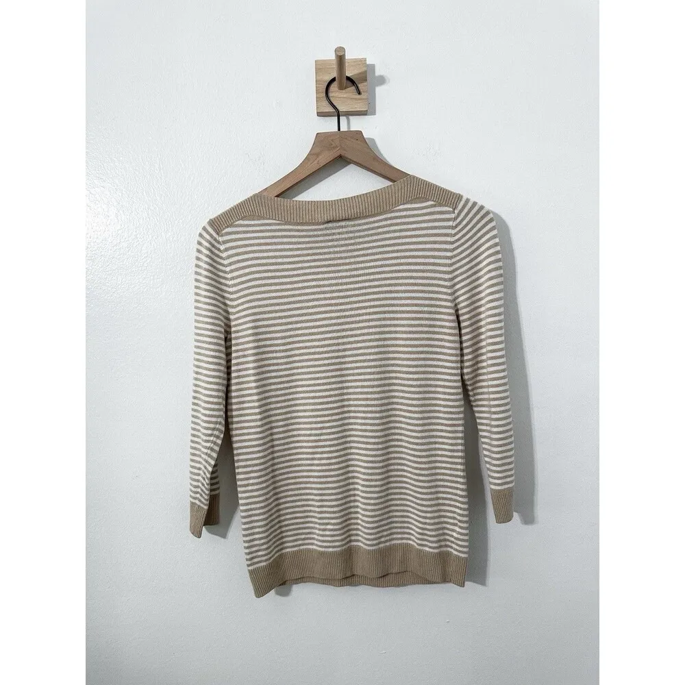 Ann Taylor Factory Women’s Striped Boatneck Sweater Size Medium Beige - Image 2