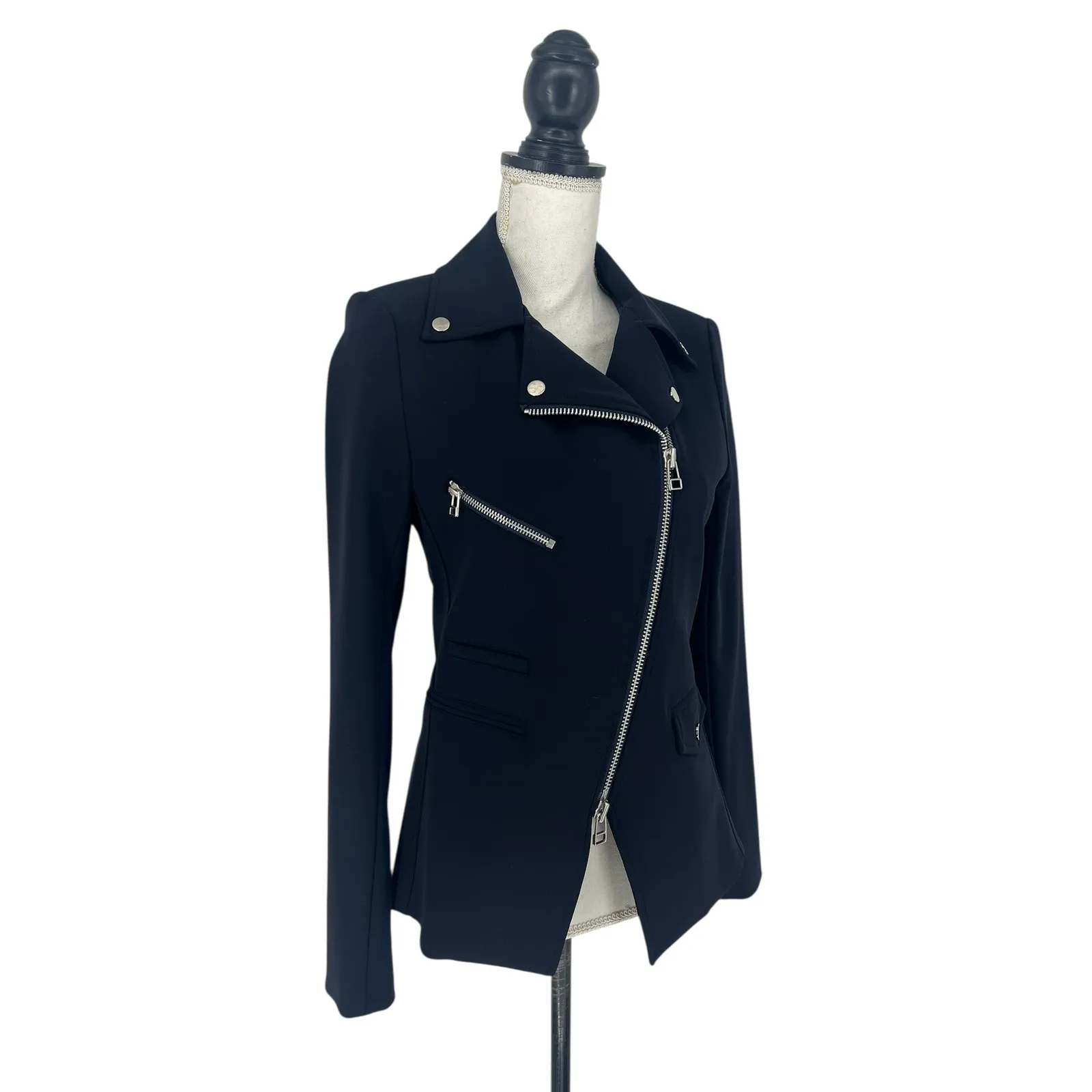 Veronica Beard Hadley Scuba Moto Jacket Navy - Image 7