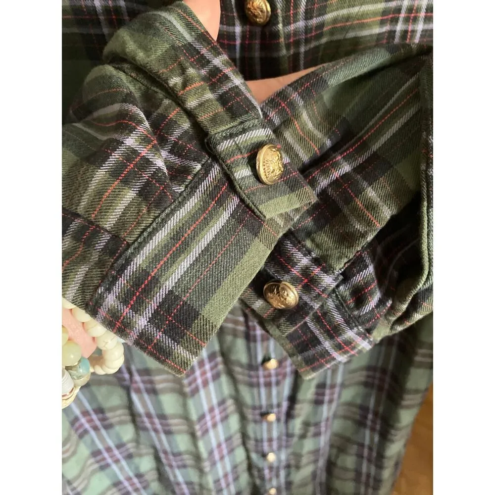 Zara premium denim collection green plaid shirt dress size small - Image 12