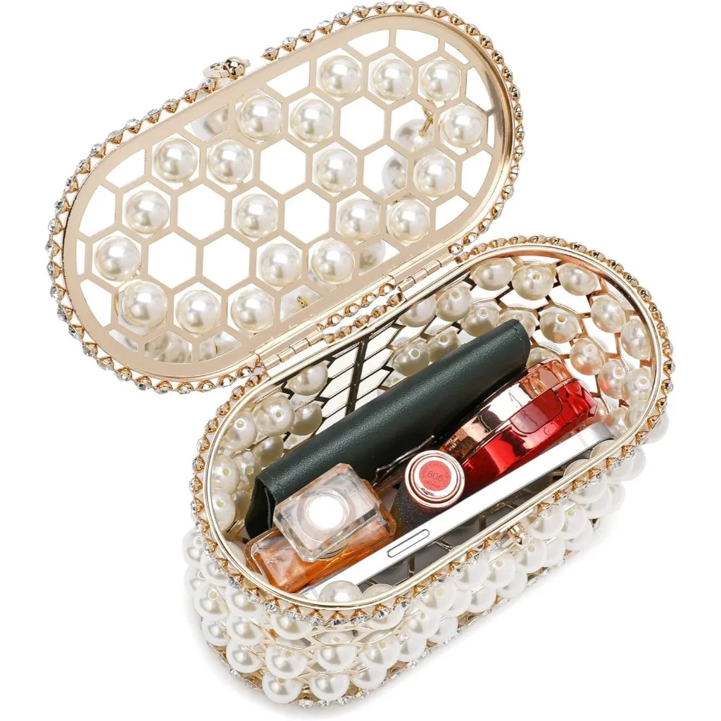 ⚡Women's White Detachable Pearl Diamond Chain Soft Velvet Shoulder Clutch Bag - Image 3